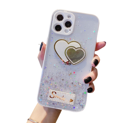 Anymob iPhone Case White Love Heart Mirror Sequins Glitter Soft Silicone Cover-Mobile Phone Cases-PEROZ Accessories