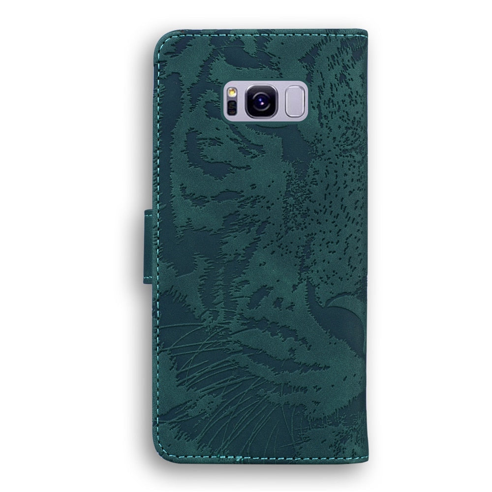 Anymob Samsung Phone Case Green Leather Flip Fashion Luxurious Tiger Embossed Cover-Mobile Phone Cases-PEROZ Accessories