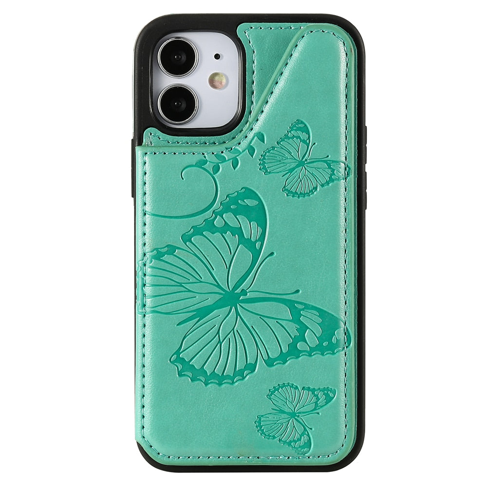 Anymob iPhone Green 3D Butterfly Flip Leather Case Mini Wallet Book Cover-Mobile Phone Cases-PEROZ Accessories