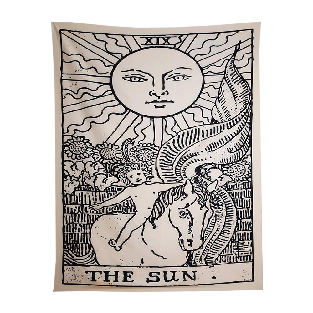 Anyhouz Tapestry Beige The Sun 230X180 cm Tarot Card Psychedelic Scene Art Hippie Bohemian Decoration Sheets-Tapestry-PEROZ Accessories