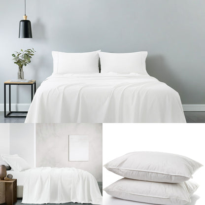 Royal Comfort 100% Cotton Soft Sheet Set And 2 Duck Feather Down Pillows Set-Bed Linen-PEROZ Accessories