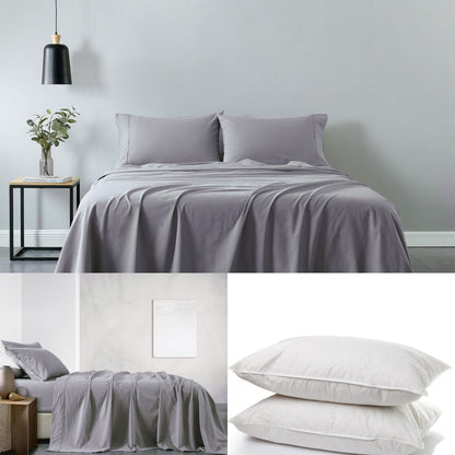 Royal Comfort 100% Cotton Soft Sheet Set And 2 Duck Feather Down Pillows Set-Bed Linen-PEROZ Accessories