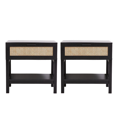 Casa Decor Tulum Rattan Bedside Table Drawers Table Nightstand Cabinet x 2-Living Room Furniture Sets-PEROZ Accessories