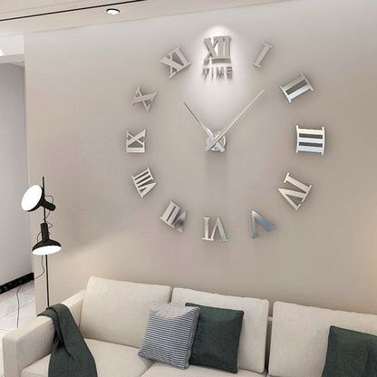 Anyhouz Wall Clock Silver Design D 27 Inch 3D Diy Mirror Wall Clock Acrylic Sticker Fashion Quartz Clocks Watch Home Decoration-Wall Clocks-PEROZ Accessories