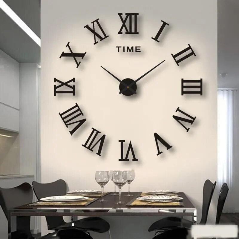 Anyhouz Wall Clock Black Design 6 47 Inch 3D Diy Mirror Wall Clock Acrylic Sticker Fashion Quartz Clocks Watch Home Decoration-Wall Clocks-PEROZ Accessories