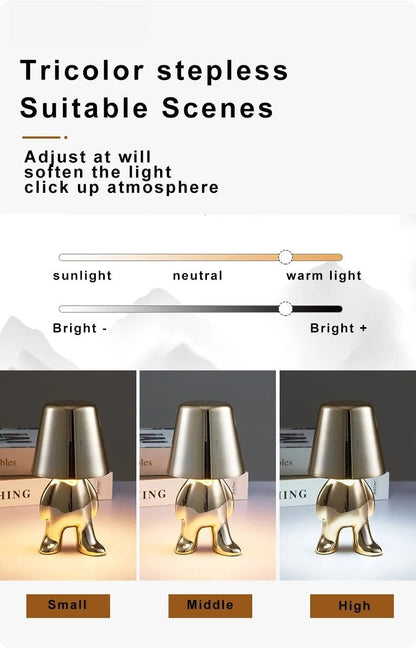 Anyhouz Hotel Lightning Lamp Rechargeable Silver Little Man Thinking Position Table Lamps Touch Switch Decoration Led Night Light-Table Lamps-PEROZ Accessories