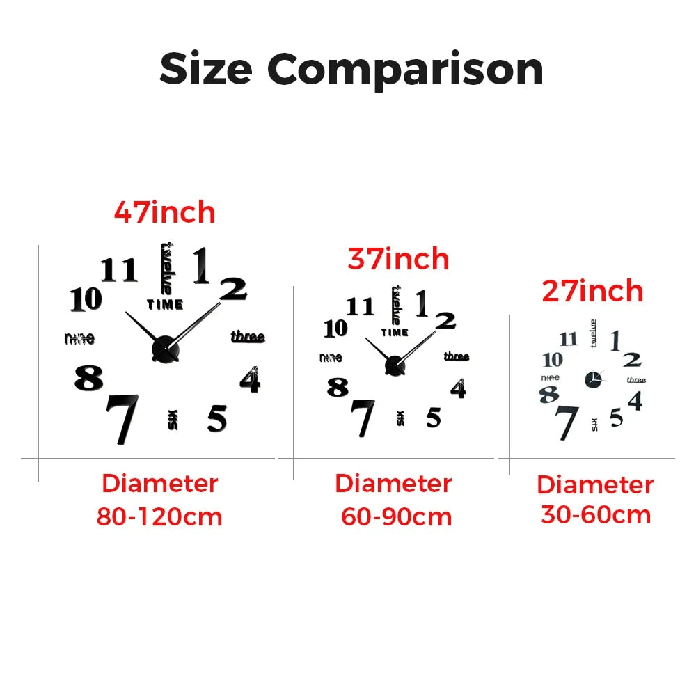 Anyhouz Wall Clock Gold Design A 37 Inch 3D Diy Mirror Wall Clock Acrylic Sticker Fashion Quartz Clocks Watch Home Decoration-Wall Clocks-PEROZ Accessories