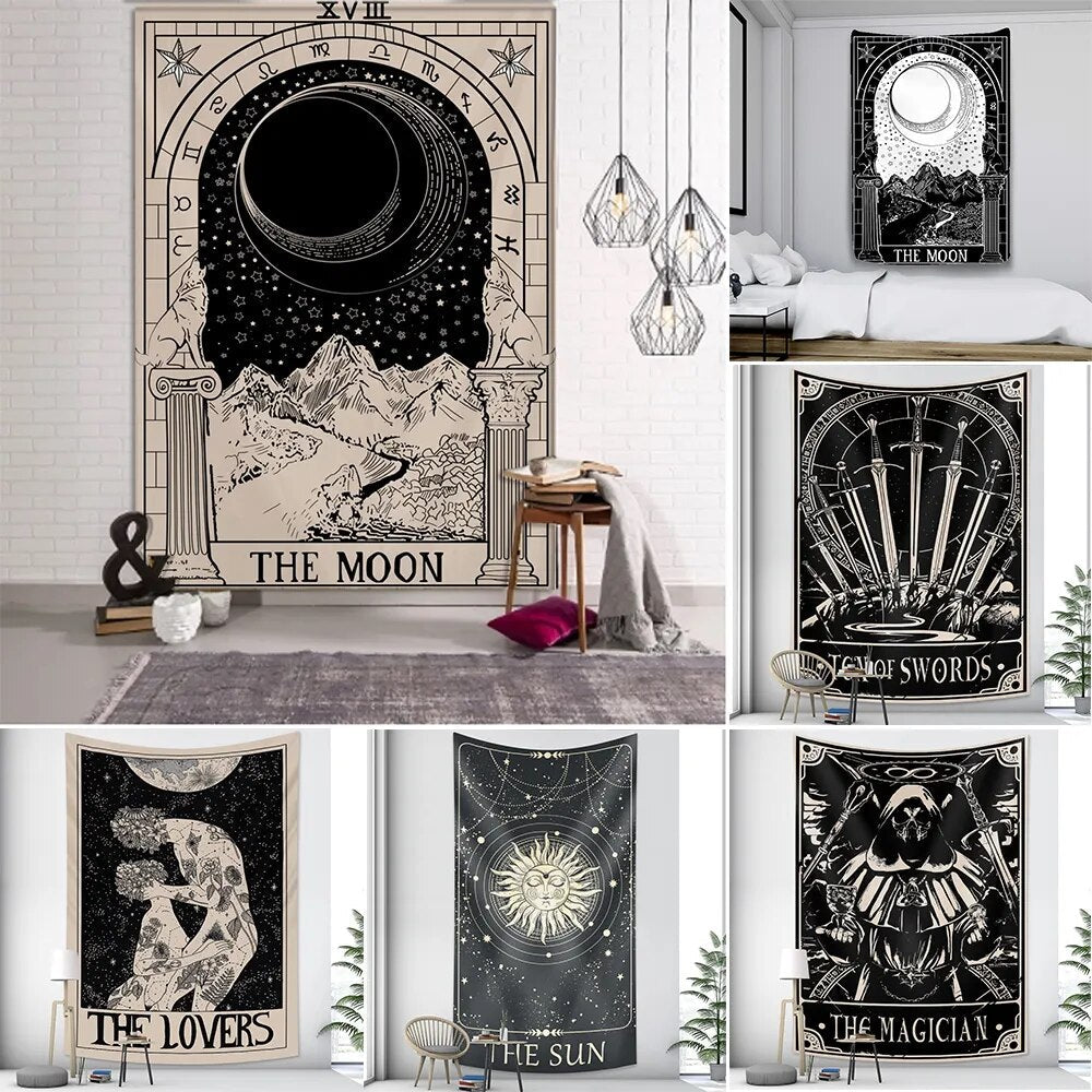 Anyhouz Tapestry Black Yellow Empress 230X150 cm Tarot Card Psychedelic Scene Art Hippie Bohemian Decoration Sheets-Tapestry-PEROZ Accessories