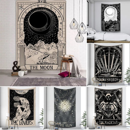 Anyhouz Tapestry Beige The Sun 230X180 cm Tarot Card Psychedelic Scene Art Hippie Bohemian Decoration Sheets-Tapestry-PEROZ Accessories