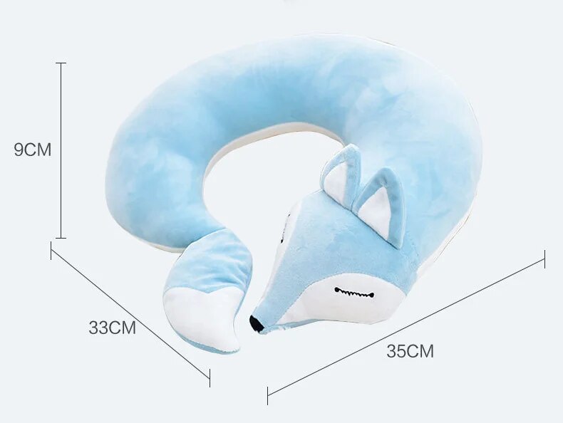 Anypack Neck Pillow Aqua Blue Fox Creative Cartoon U-Shaped Cute Comfortable Sleep Headrest-Neck Pillow-PEROZ Accessories