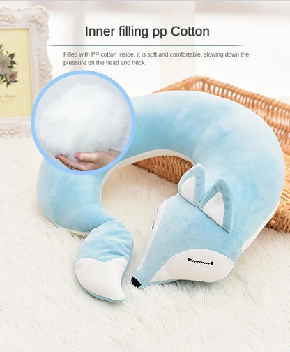 Anypack Neck Pillow Aqua Blue Fox Creative Cartoon U-Shaped Cute Comfortable Sleep Headrest-Neck Pillow-PEROZ Accessories