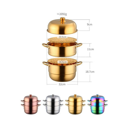 Anygleam Food Steamer Rose Gold Three Layer Thick Stainless Steel Universal Cooking for Induction Cooker Gas Stove Steam Pot-Pots-PEROZ Accessories