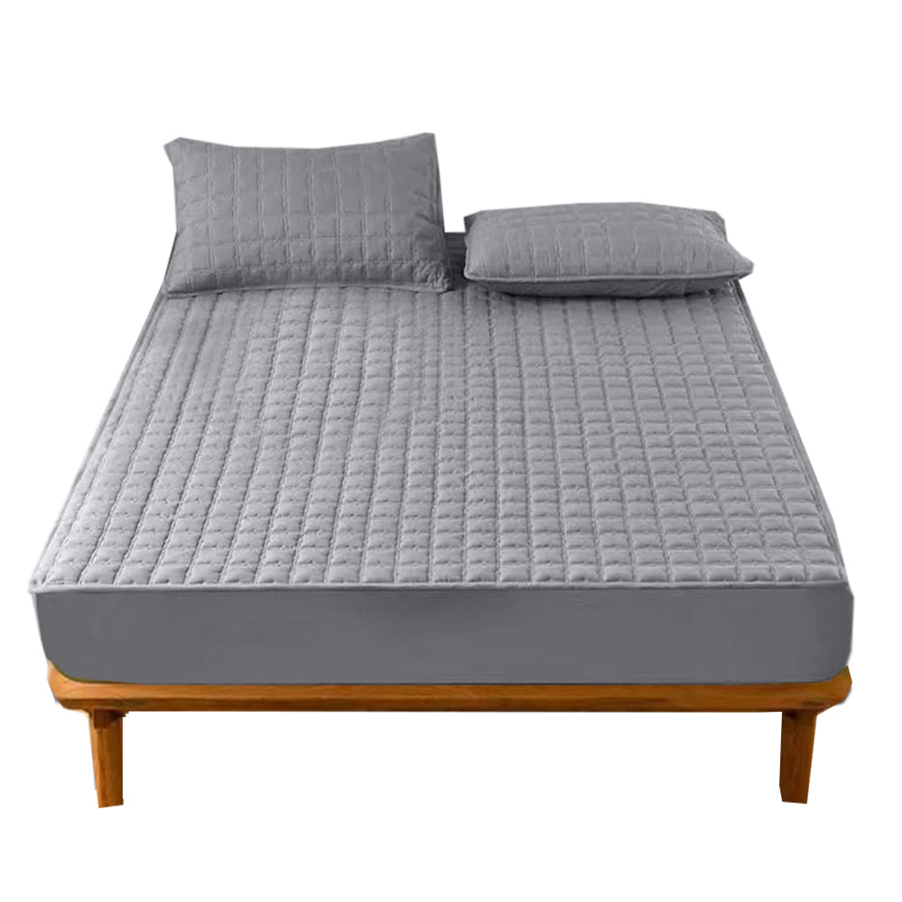 Anyhouz Mattress Cover Gray 140x200cm Waterproof Quilted Fitted Bed Sheet-Bed Sheets-PEROZ Accessories