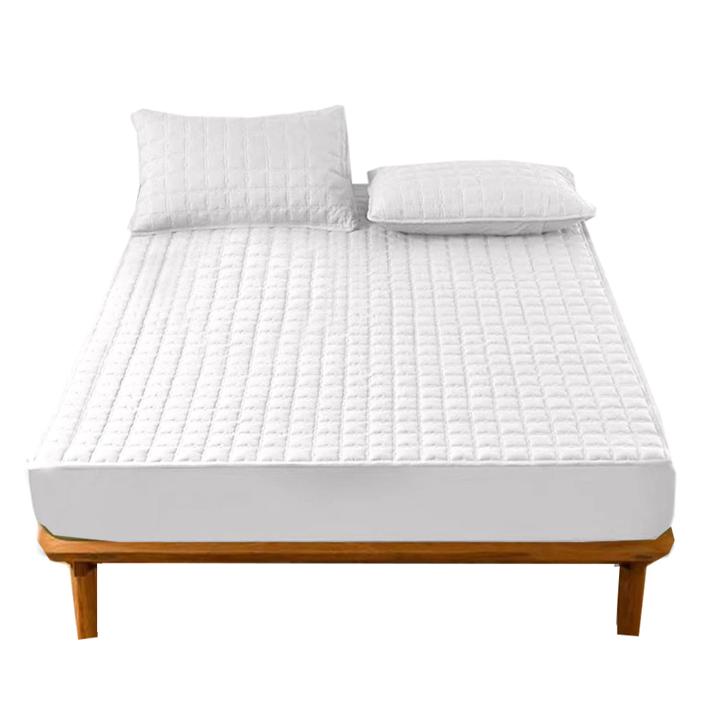 Anyhouz Mattress Cover White 150x200cm Waterproof Quilted Fitted Bed Sheet-Bed Sheets-PEROZ Accessories