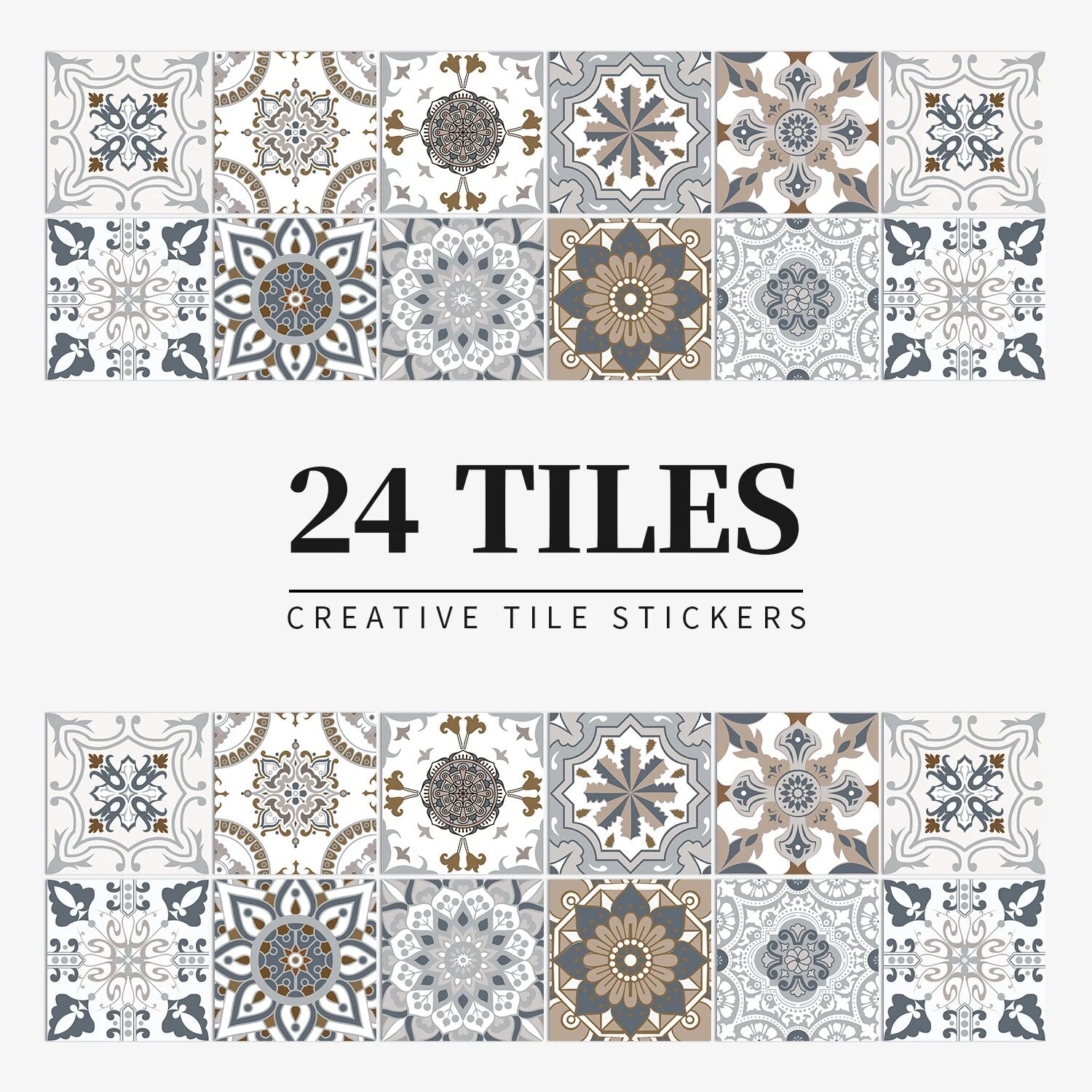 Anyhouz Wallpaper Brown Gray 15cmx15cm 24 Pcs Modern Retro Style PVC Tile Stickers Waterproof Self Adhesive Wall Home Decor-Wallpaper-PEROZ Accessories