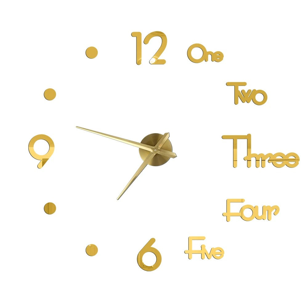 Anyhouz Wall Clock Gold Design 5 27 Inch 3D Diy Mirror Wall Clock Acrylic Sticker Fashion Quartz Clocks Watch Home Decoration-Wall Clocks-PEROZ Accessories