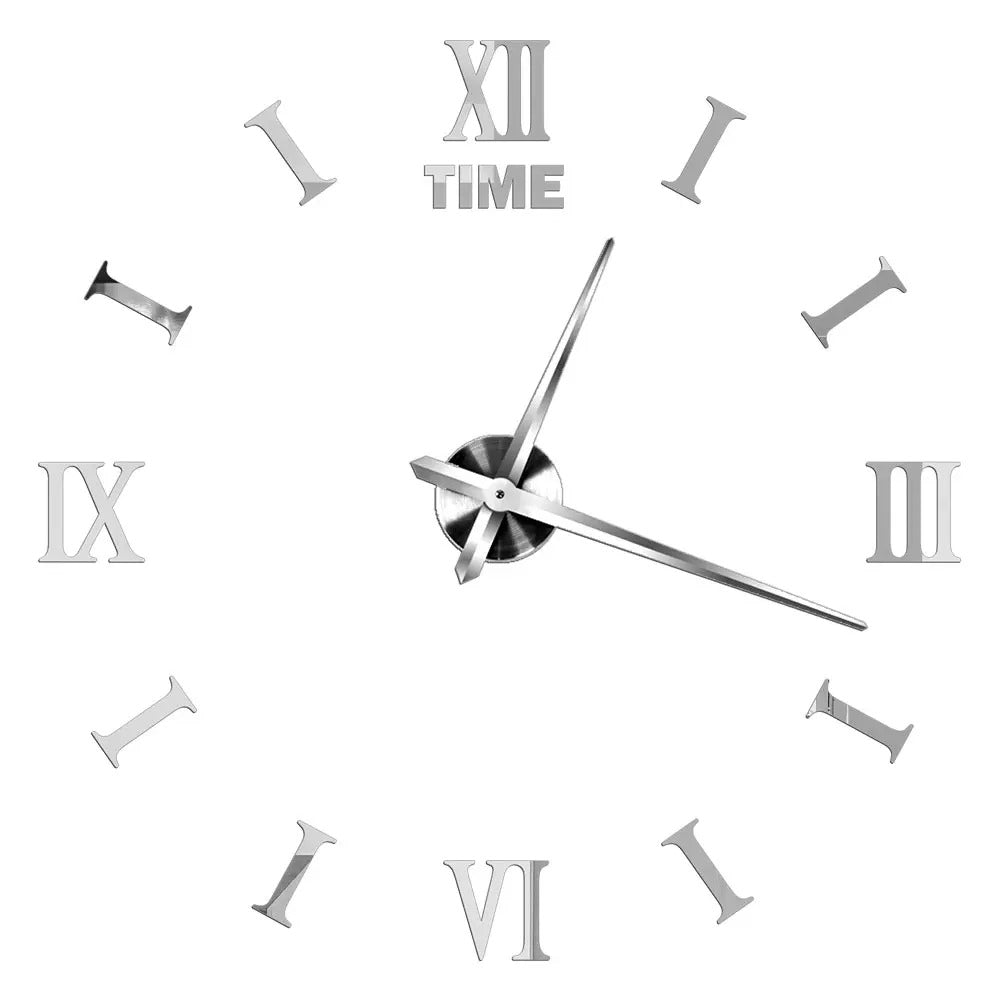 Anyhouz Wall Clock Silver Design 1 47 Inch 3D Diy Mirror Wall Clock Acrylic Sticker Fashion Quartz Clocks Watch Home Decoration-Wall Clocks-PEROZ Accessories