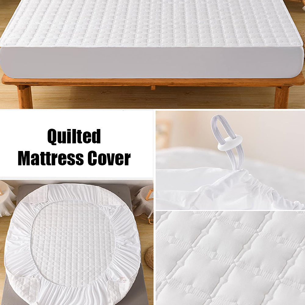 Anyhouz Mattress Cover White 150x200cm Waterproof Quilted Fitted Bed Sheet-Bed Sheets-PEROZ Accessories