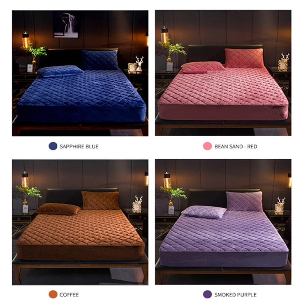 Anyhouz Mattress Cover Dark Purple King Size Crystal Velvet Thicken Quilted Warm Soft Plush Bed Sheet-Bed Sheets-PEROZ Accessories