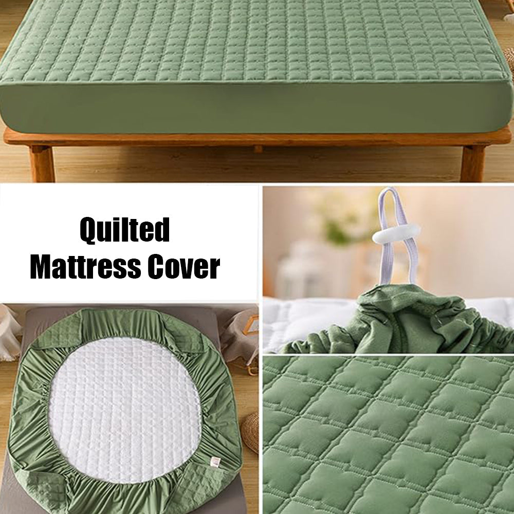 Anyhouz Mattress Cover Green 200x200cm Waterproof Quilted Fitted Bed Sheet-Bed Sheets-PEROZ Accessories