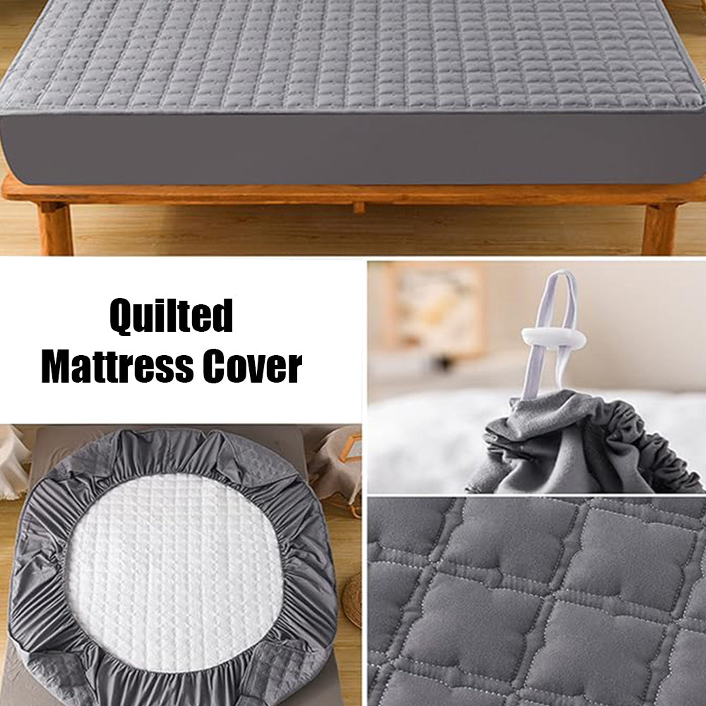 Anyhouz Mattress Cover Gray 150x200cm Waterproof Quilted Fitted Bed Sheet-Bed Sheets-PEROZ Accessories