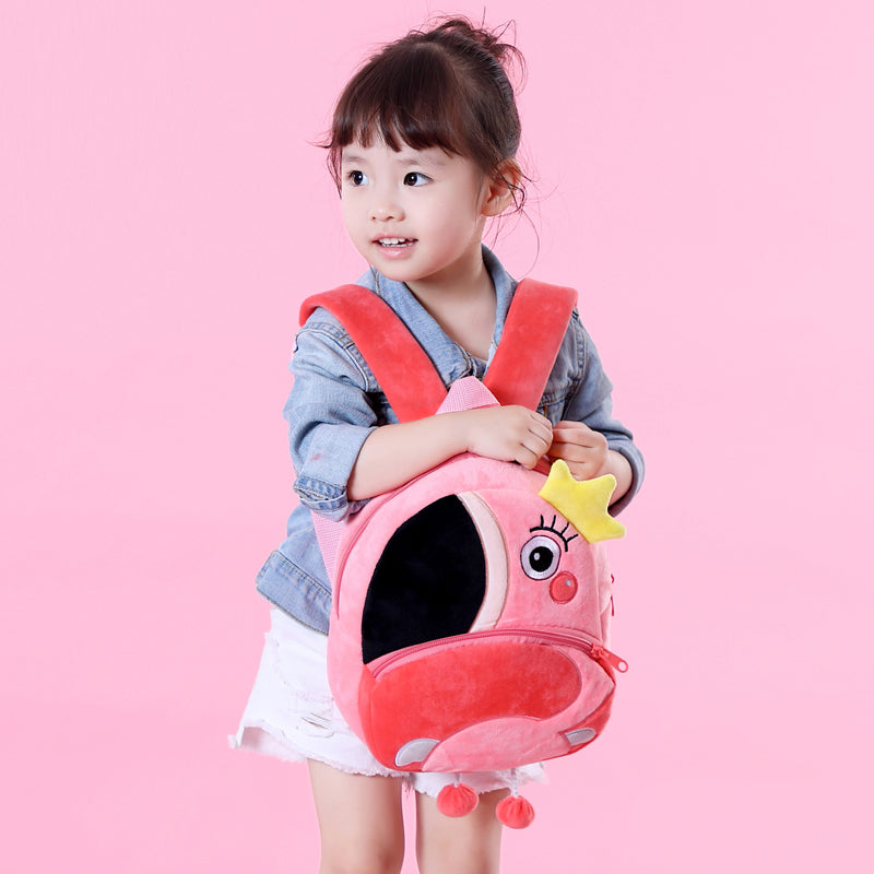 Anykidz 3D Pink Flamigo School Backpack Cute Animal With Cartoon Designs Children Toddler Plush Bag For Baby Girls and Boys-Backpacks-PEROZ Accessories