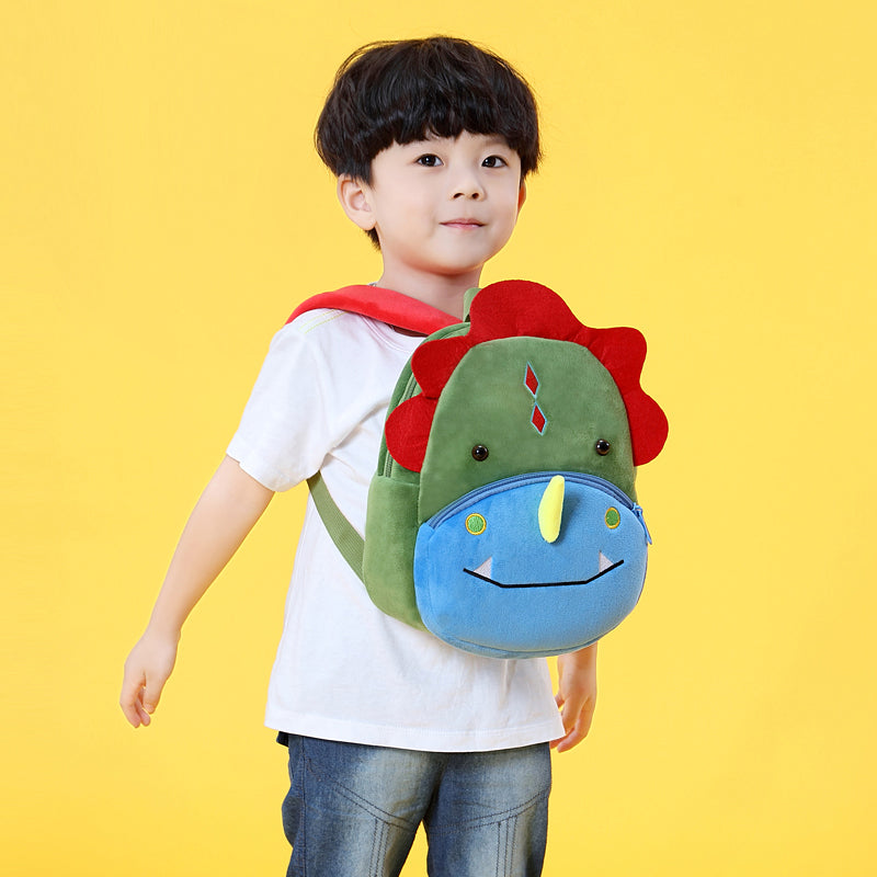 Anykidz 3D Green Dinosaur School Backpack Cute Animal With Cartoon Designs Children Toddler Plush Bag For Baby Girls and Boys-Backpacks-PEROZ Accessories