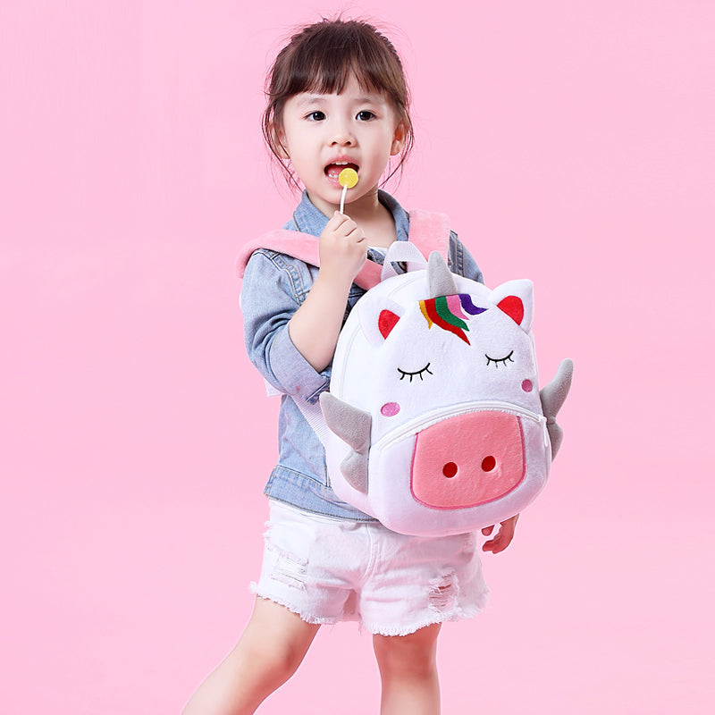 Anykidz 3D White Unicorn School Backpack Cute Animal With Cartoon Designs Children Toddler Plush Bag For Baby Girls and Boys-Backpacks-PEROZ Accessories