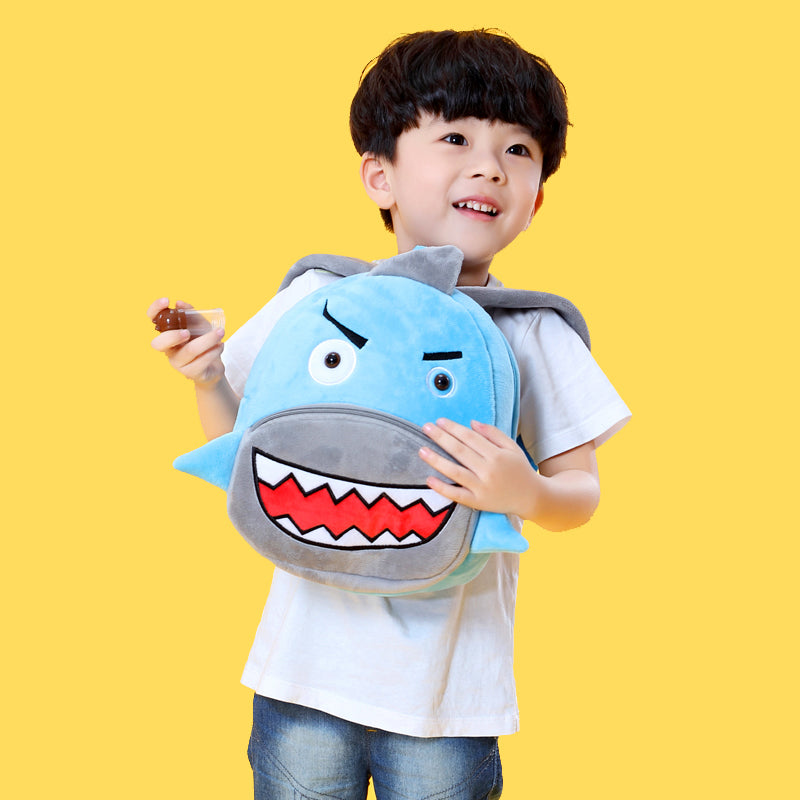 Anykidz 3D Blue Shark School Backpack Cute Animal With Cartoon Designs Children Toddler Plush Bag For Baby Girls and Boys-Backpacks-PEROZ Accessories