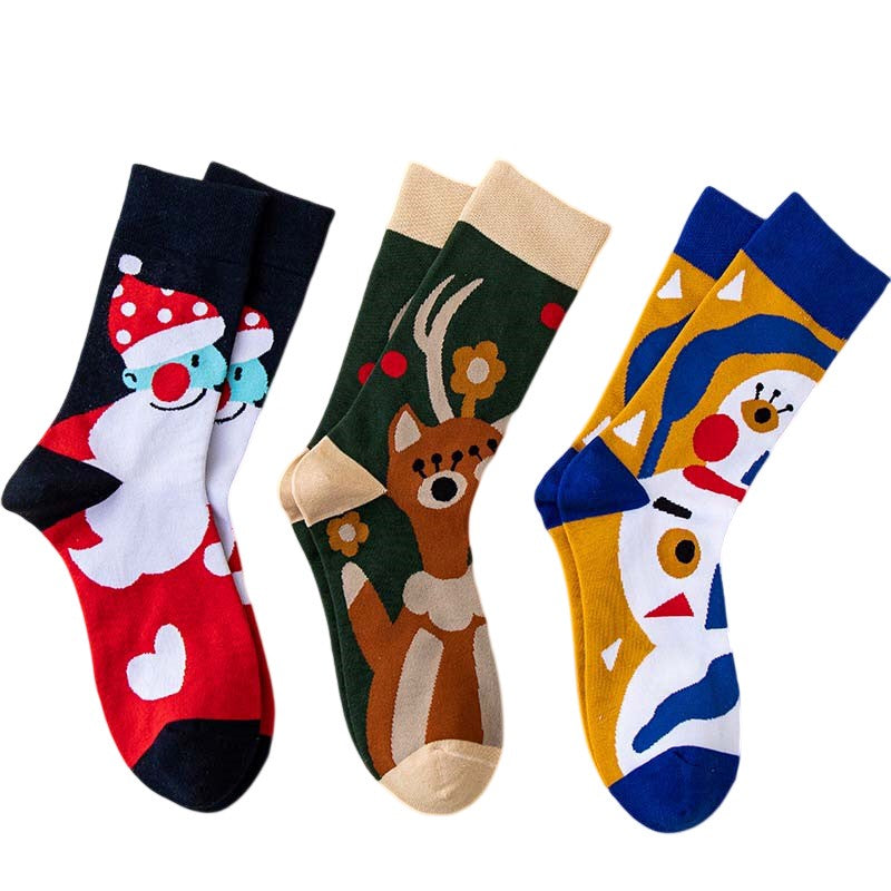 Anysox 3 Pairs One Size 4-5 Cartoon Holiday Socks Fashion Combed Cotton Gift Party Happy Funny Socks-Socks-PEROZ Accessories