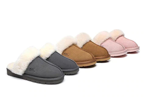 Australian Shepherd Premium Sheepskin UGG Unisex Scuff Slippers Muffin-Slippers-PEROZ Accessories