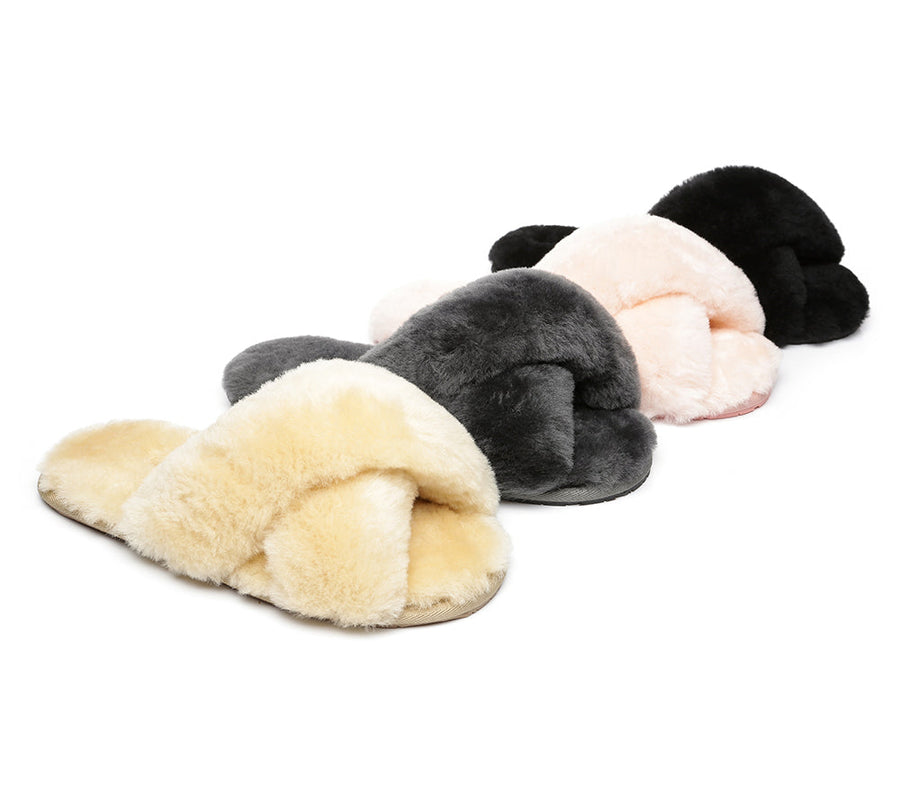 Australian Shepherd Sheepskin Wool UGG Crossover Slides Slipper Linty-Slippers-PEROZ Accessories