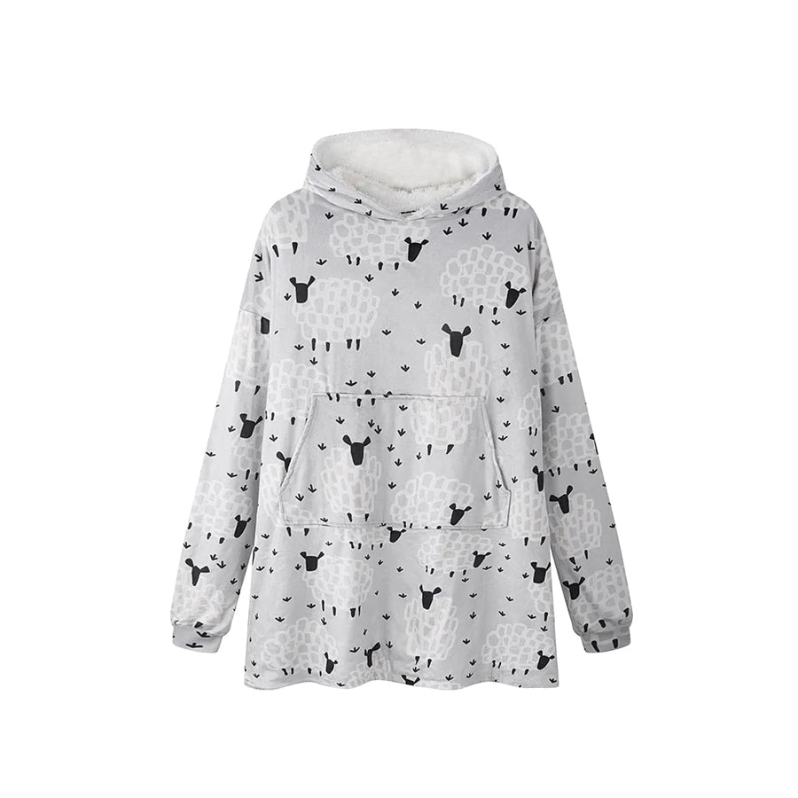 TARRAMARRA Reversible Hoodie Blanket Unisex Sheep Print-Hoodie Blankets-PEROZ Accessories