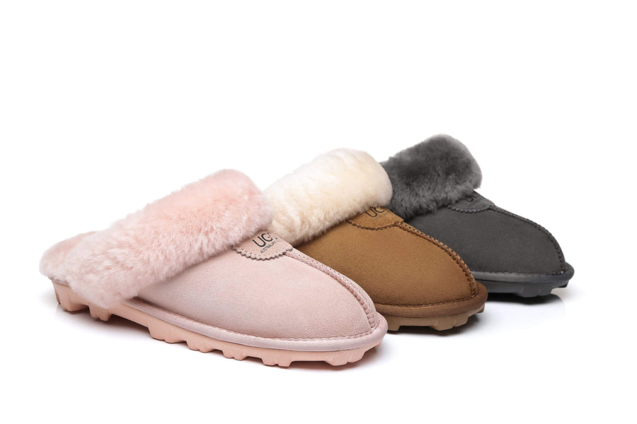 Australian Shepherd Double-Faced Sheepskin UGG Unisex Slippers Waffle Scuff Water Resistant-Slippers-PEROZ Accessories