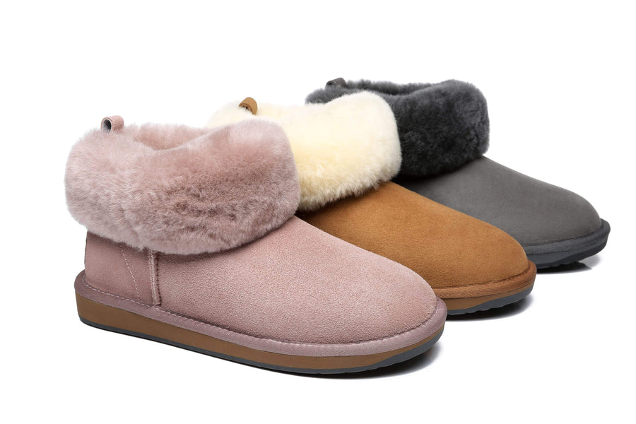 Tarramarra Emmy Women Sheepskin Slippers Fluffy Collar-Boots-PEROZ Accessories