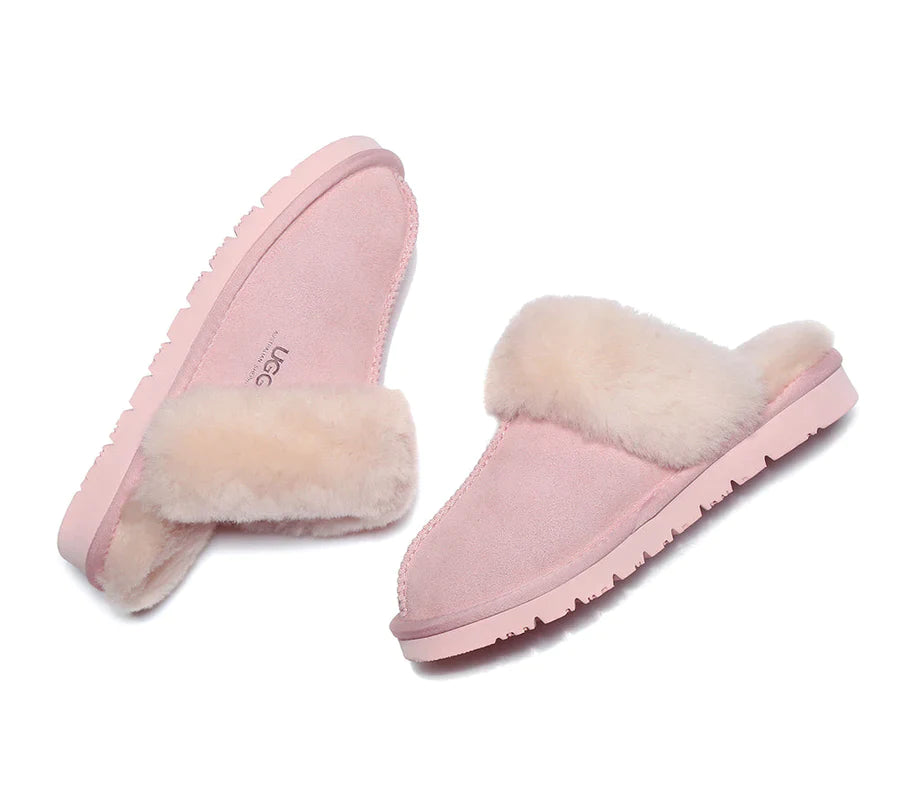 Australian Shepherd Premium Sheepskin UGG Unisex Scuff Slippers Muffin-Slippers-PEROZ Accessories