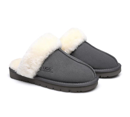 Australian Shepherd Premium Sheepskin UGG Unisex Scuff Slippers Muffin-Slippers-PEROZ Accessories