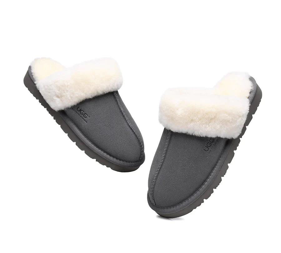 Australian Shepherd Premium Sheepskin UGG Unisex Scuff Slippers Muffin-Slippers-PEROZ Accessories