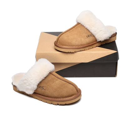 Australian Shepherd Premium Sheepskin UGG Unisex Scuff Slippers Muffin-Slippers-PEROZ Accessories