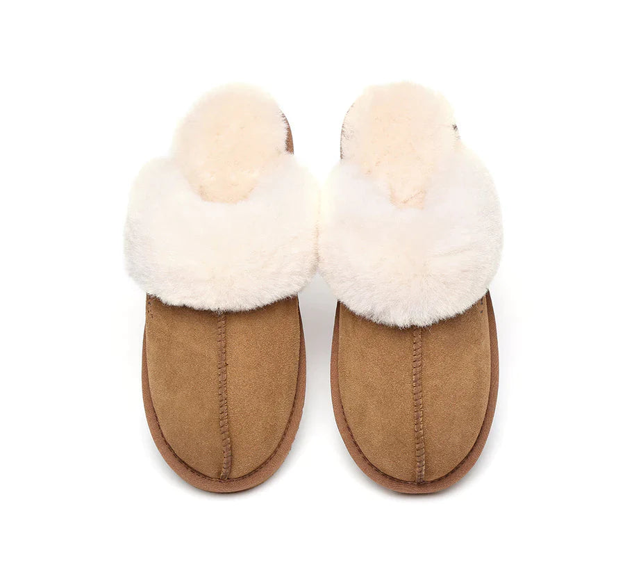 Australian Shepherd Premium Sheepskin UGG Unisex Scuff Slippers Muffin-Slippers-PEROZ Accessories