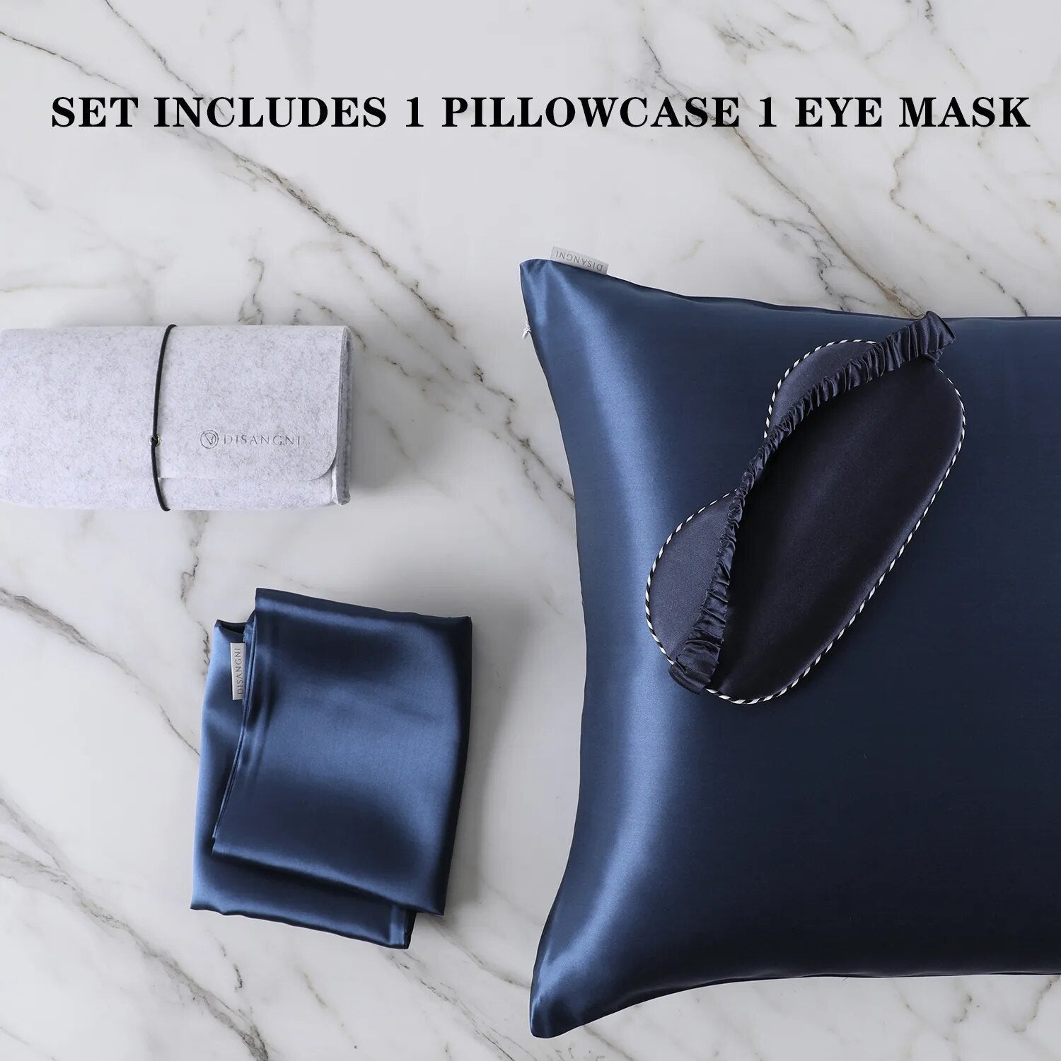 Anyhouz Pillowcase 50x75cm Blue Set with Eye Mask Natural Mulberry Silk for Comfortable and Relaxing Home Bed-Pillowcases-PEROZ Accessories