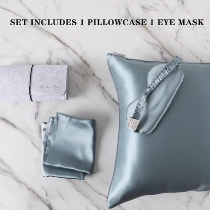 Anyhouz Pillowcase 51x66cm Blue Gray Set with Eye Mask Natural Mulberry Silk for Comfortable and Relaxing Home Bed-Pillowcases-PEROZ Accessories