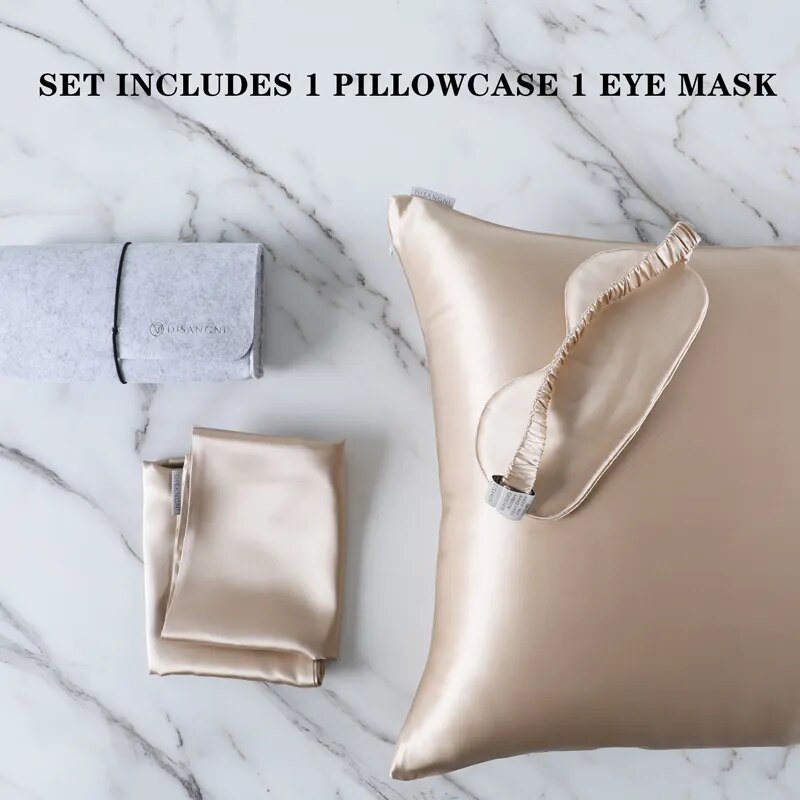 Anyhouz Pillowcase 50x90cm Gold Set with Eye Mask Natural Mulberry Silk for Comfortable and Relaxing Home Bed-Pillowcases-PEROZ Accessories