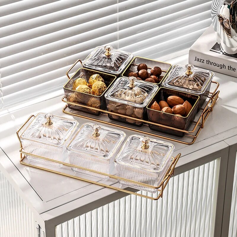 Anygleam Food Container Amber 6 Grids Fruit Plate Partition Platter Snack Storage Box Bar Nut Snack Dish Serving Tray-Food Storage-PEROZ Accessories